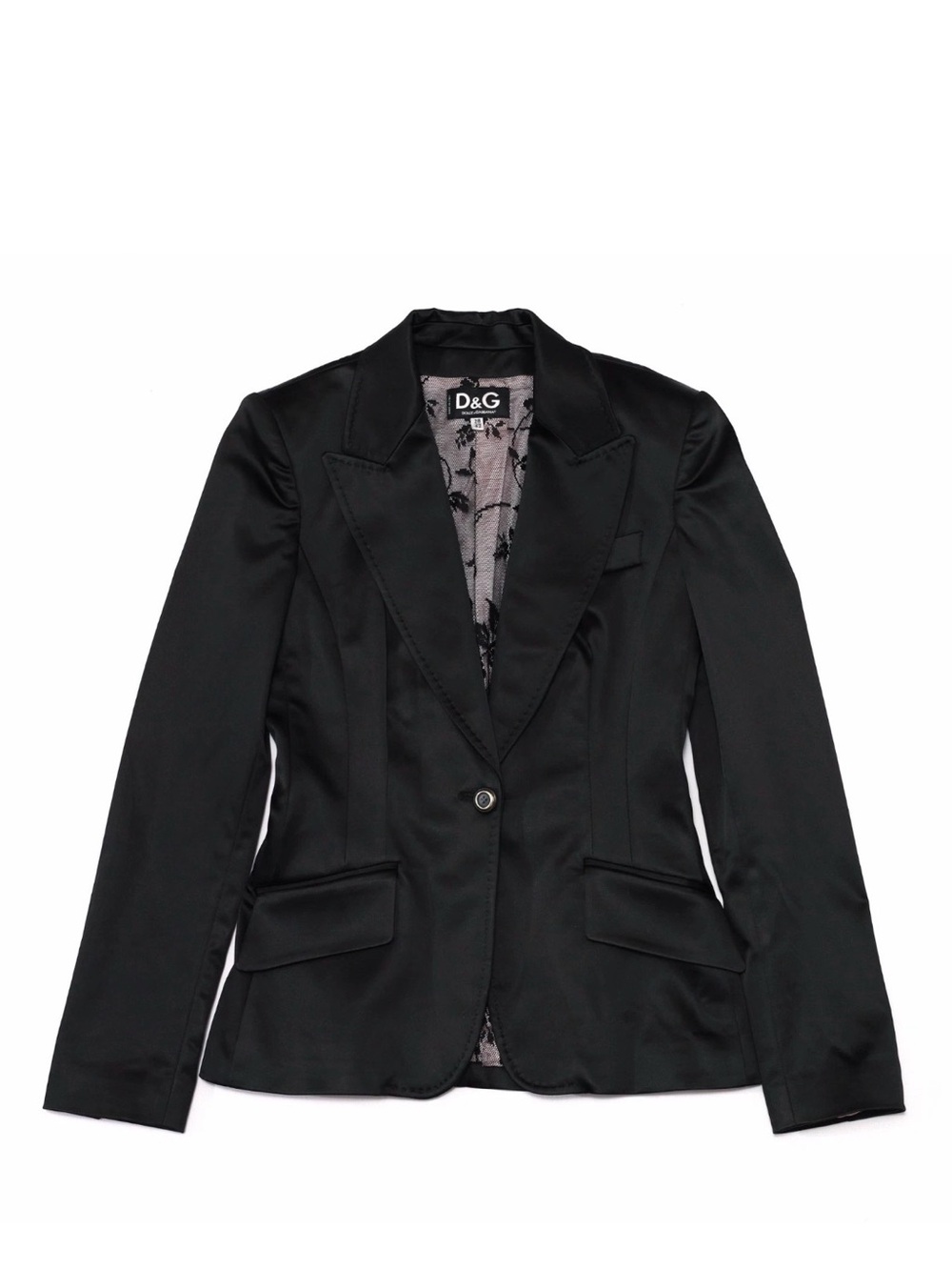 D&G Black Satin Notched-Lapel Single-Button Blazer